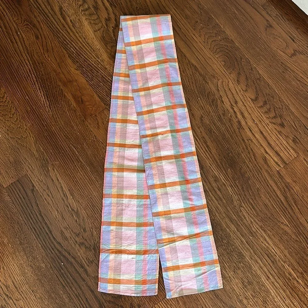 Vintage Gary Gail Accessories Dallas Multi‎ Color Plaid Shantung Silk Long Scarf